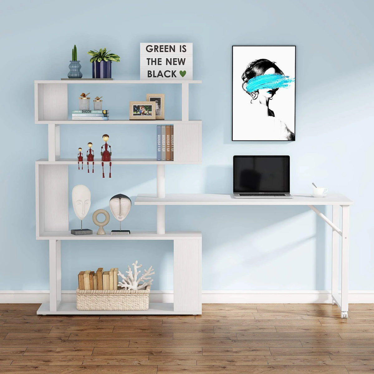 L Shaped Desk with Storage Bookshelf W7570
