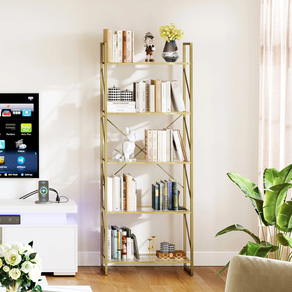 5-Tier Gold Bookshelf with Metal Frame V57761