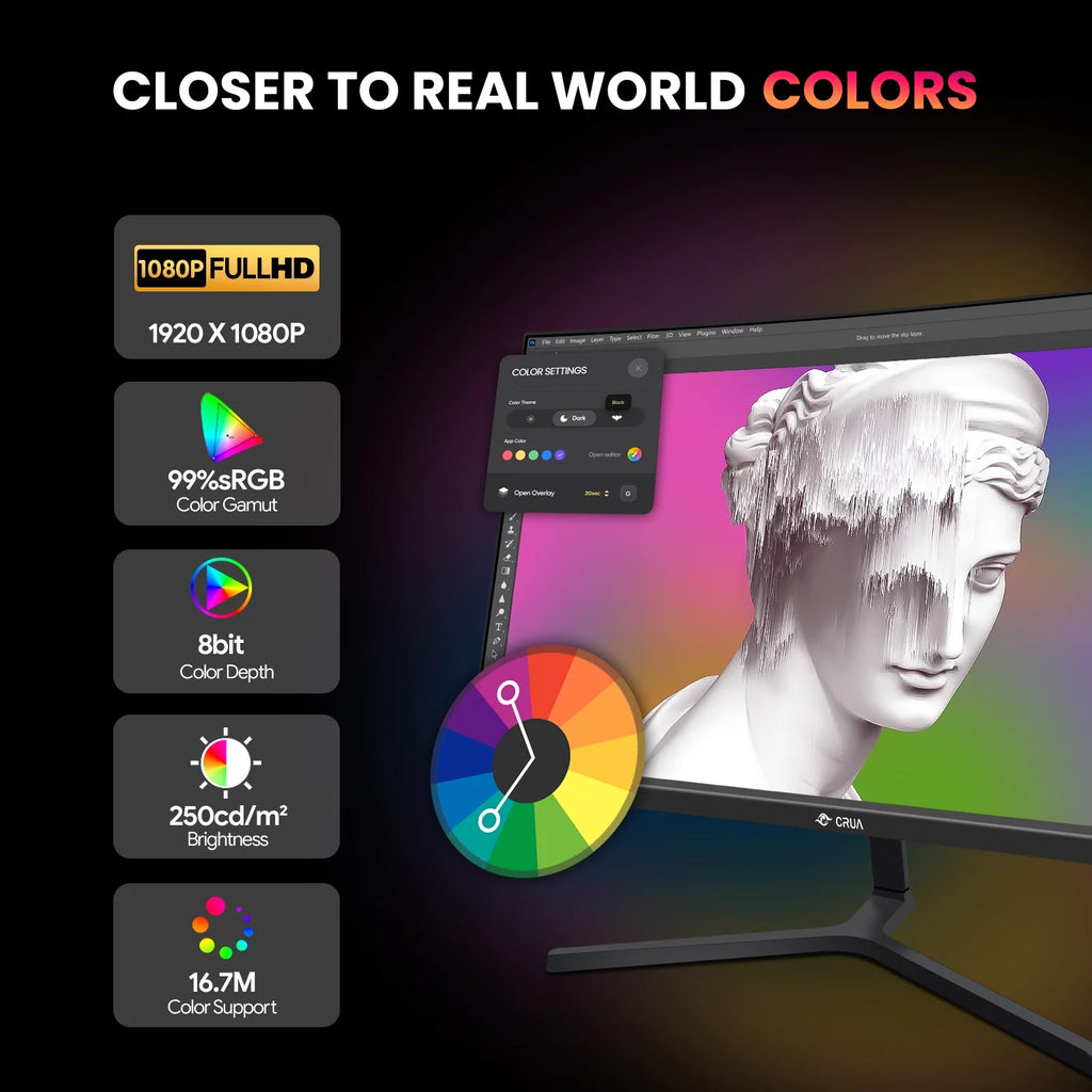 24 Curved Gaming Monitor FHD 1080P Frameless AMD FreeSync Black A9855