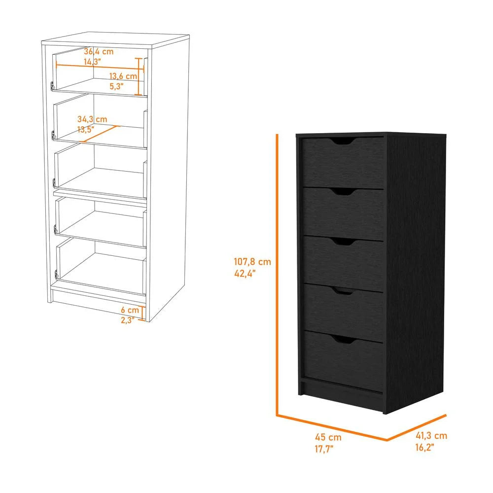 Black 5 Drawer Dresser W3215