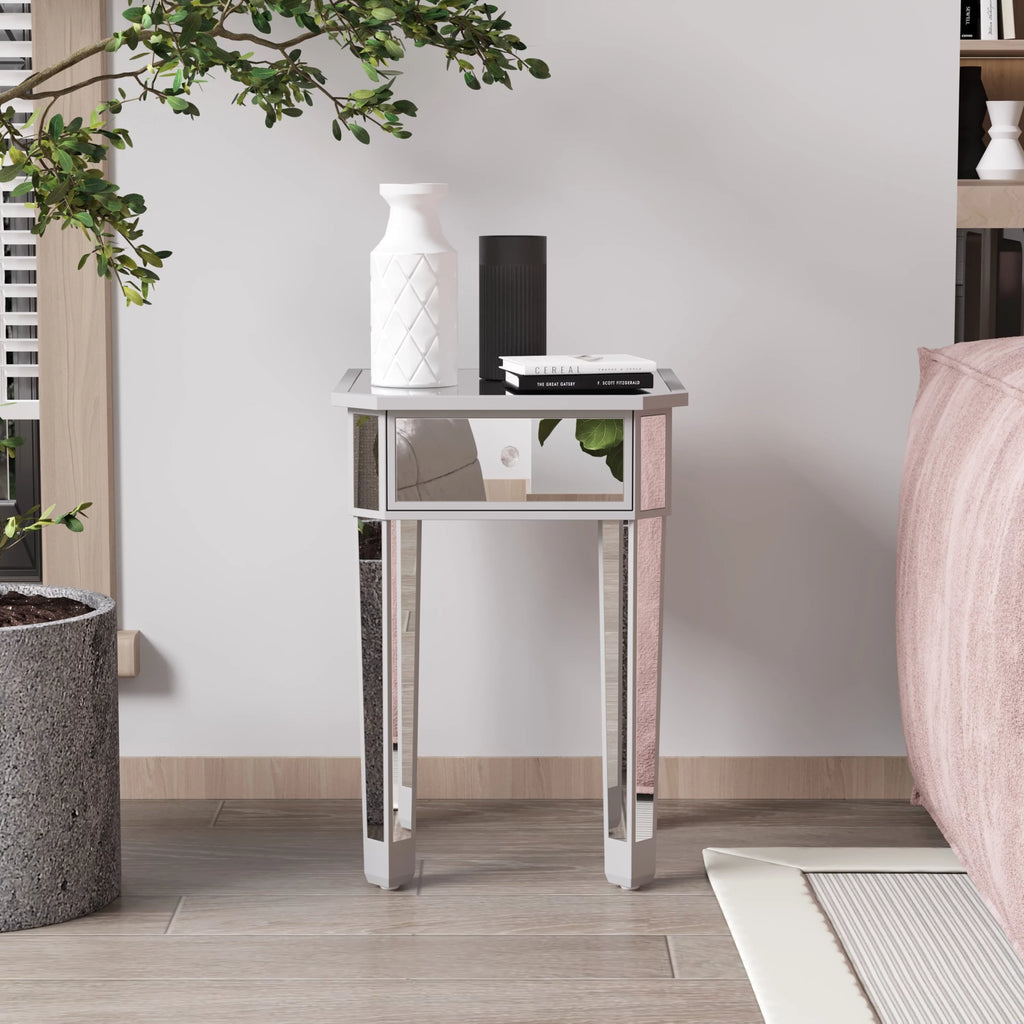 Mirrored Nightstand End Table with Drawer G260616