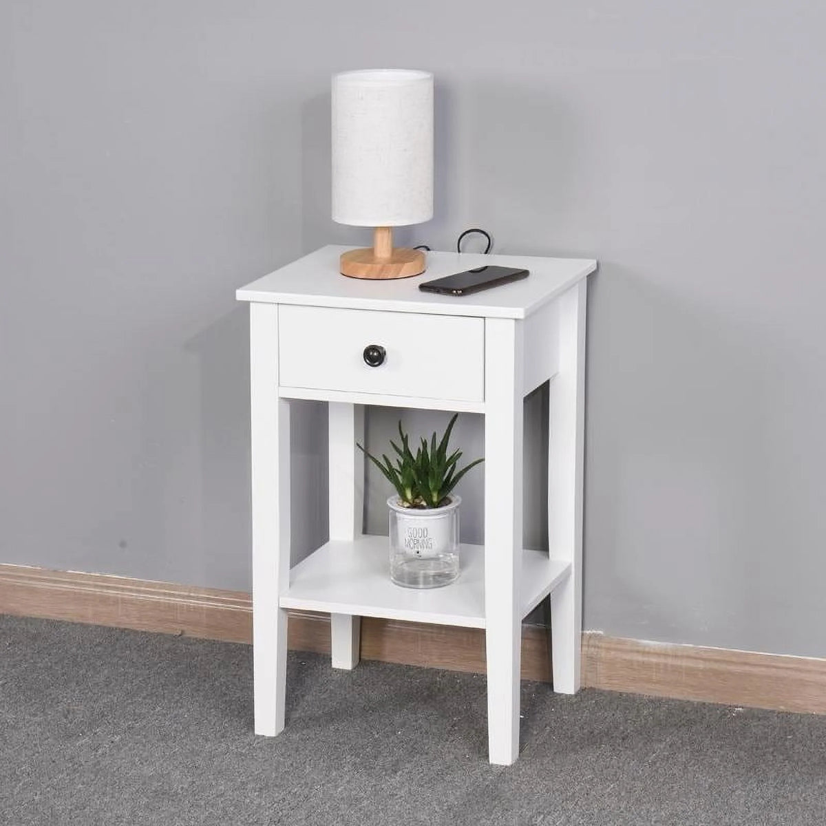 White Floor-standing Storage Table with Drawer I158835