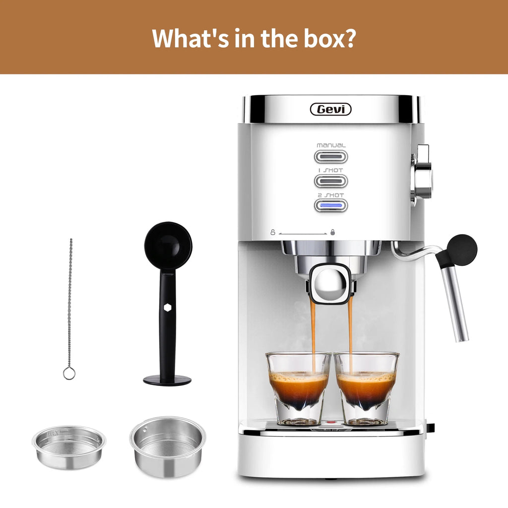 20 Bar Espresso Machine with Milk Frother Wand, 40.58 oz, White F9507