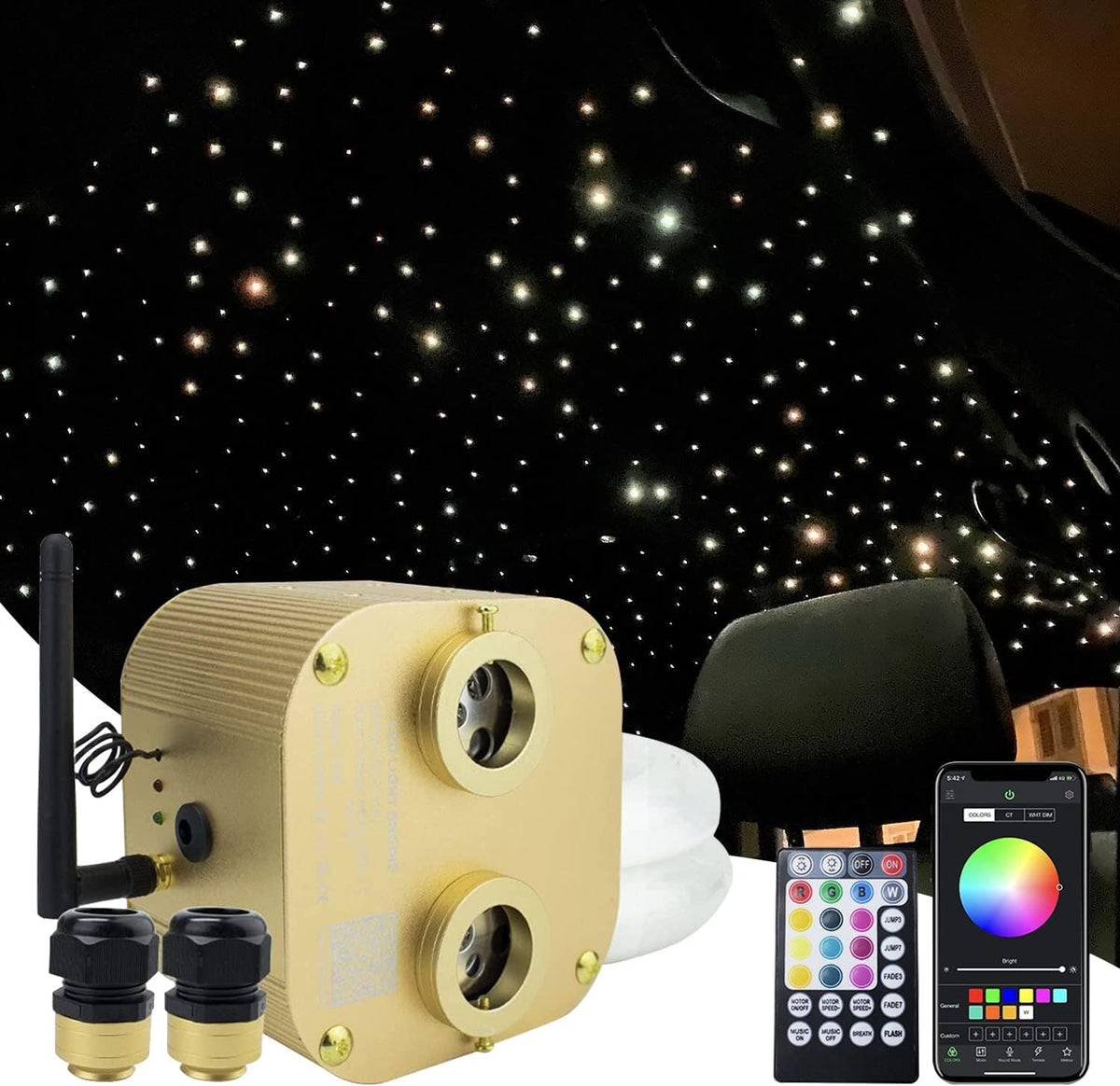 20W Dual-Head Fiber Optic Light with Music Activated RGBW Control H640