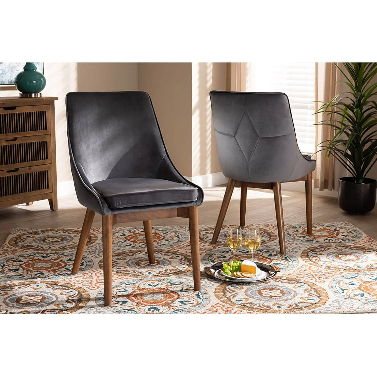 Grey Velvet 2-Piece Dining Chair Set Z813