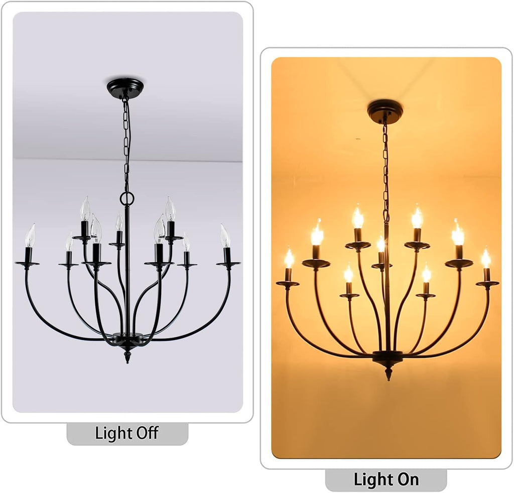 Black 9 Light 2-Tier Iron Chandelier L25155
