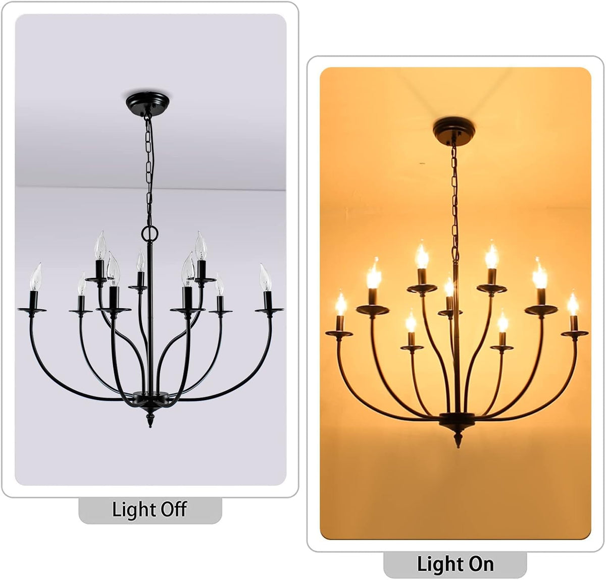 Black 9 Light 2-Tier Iron Chandelier L25155