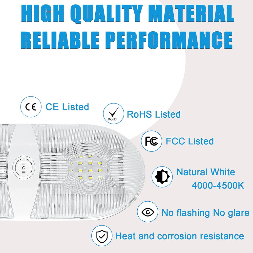 650 Lumens 12V LED Ceiling Dome Light with ON/Off Switch, Natural White 4000-4500K, Pack of 5 C9453