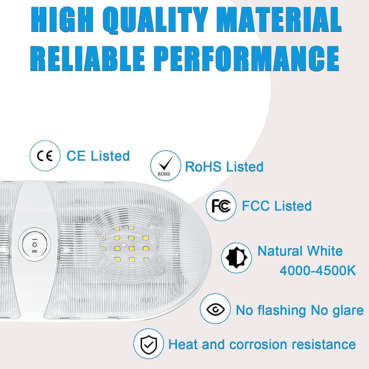 650 Lumens 12V LED Ceiling Dome Light with ON/Off Switch, Natural White 4000-4500K, Pack of 5 C9453