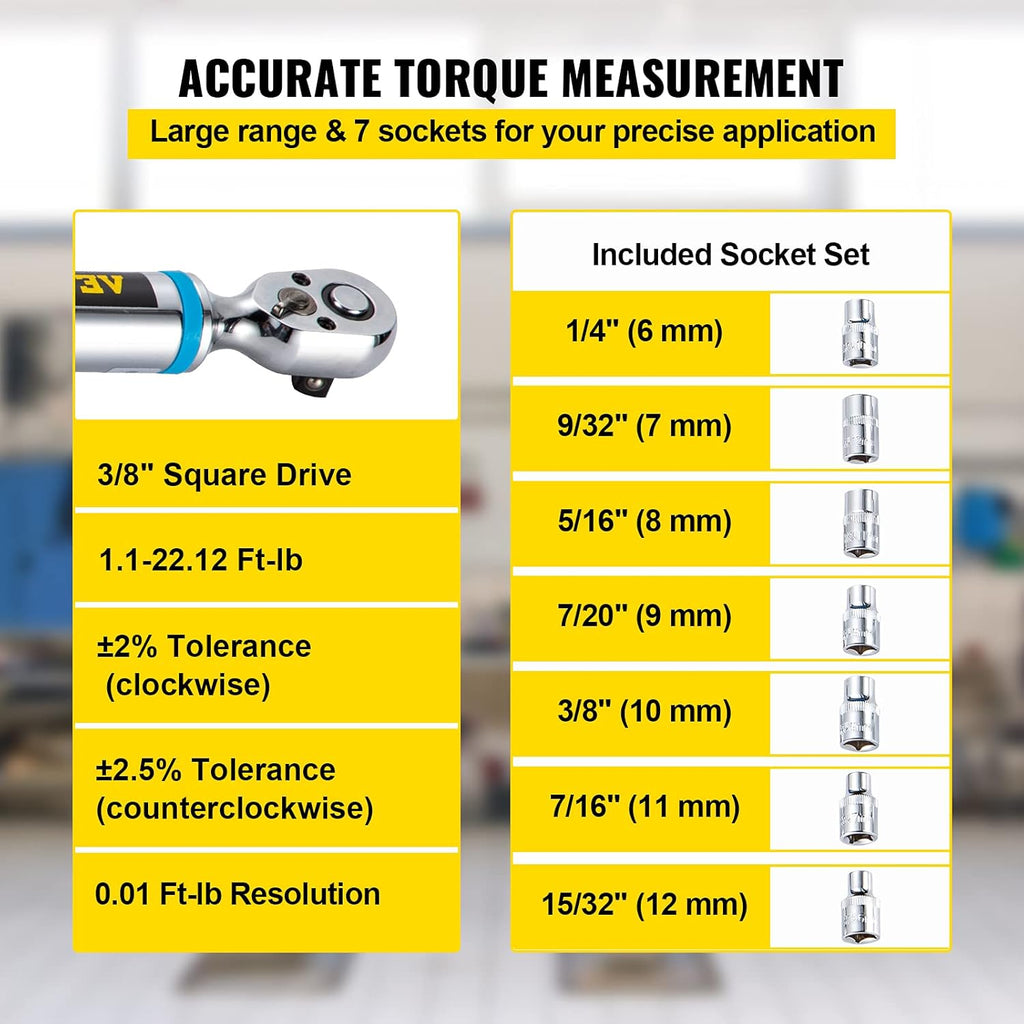 3/8 Drive Digital Torque Wrench with Socket Set & Case Q82827