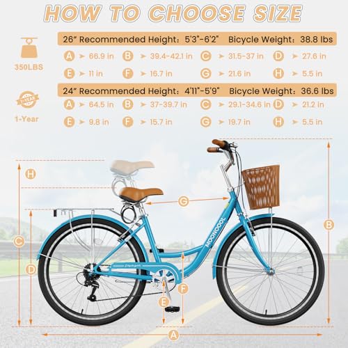 24 26 inch 7 Speed Step Through Bicycle with Front Basket S3626