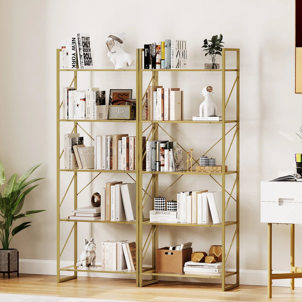 5-Tier Gold Bookshelf with Metal Frame V57761