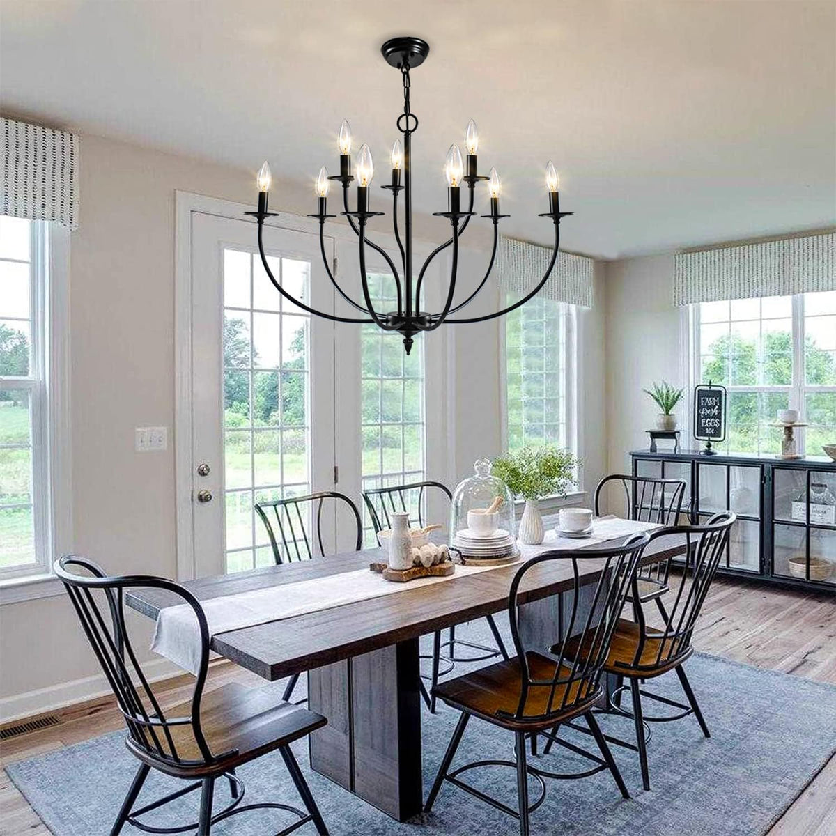 Black 9 Light 2-Tier Iron Chandelier L25155