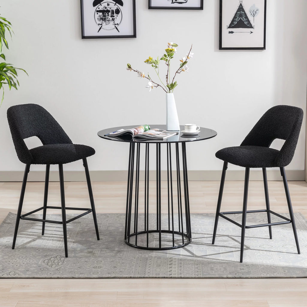 Boucle Fabric Barstools Set of 2 with Black Metal Legs B688032