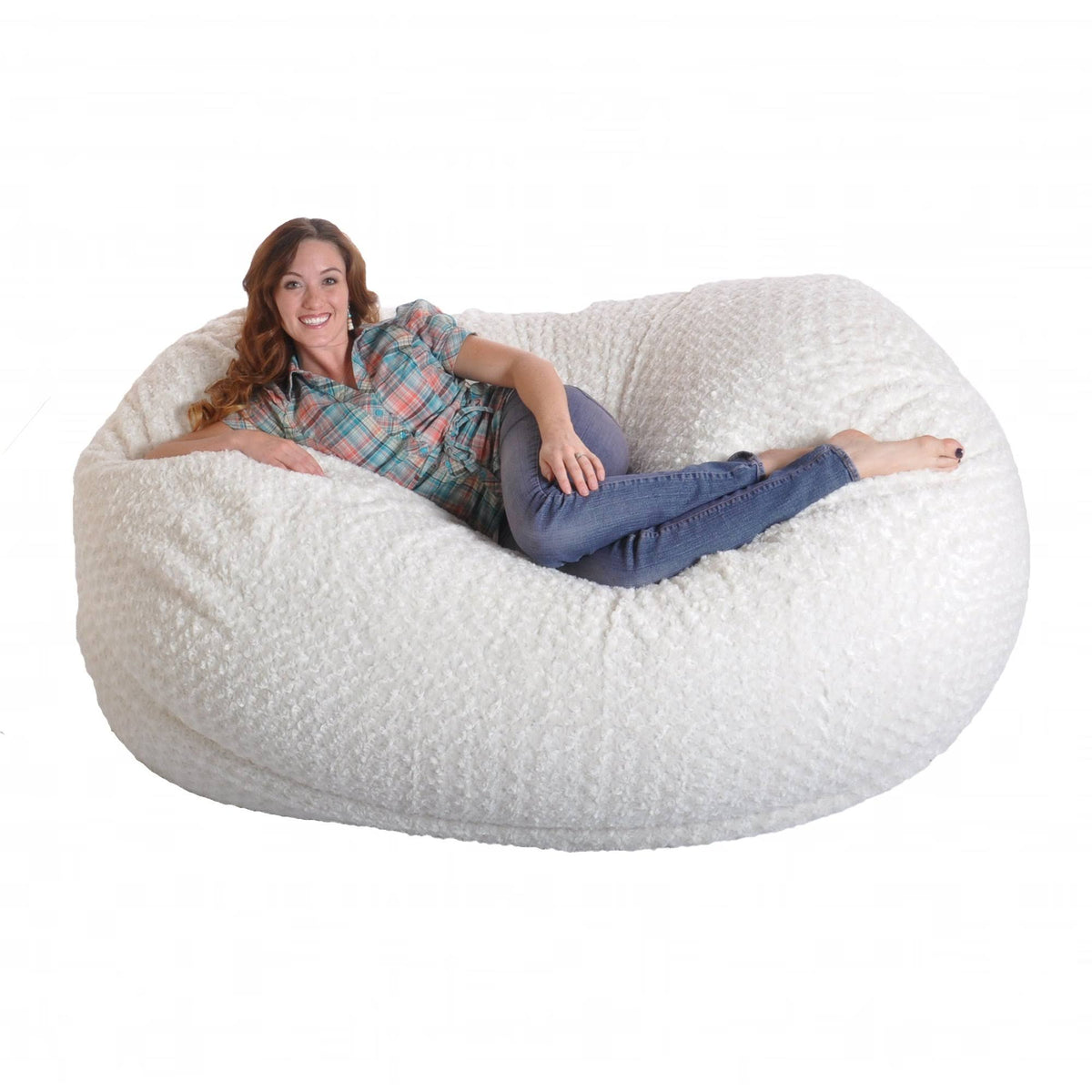 Soft White Fur Large Oval Microfiber Memory Foam Bean Bag Chair B35747