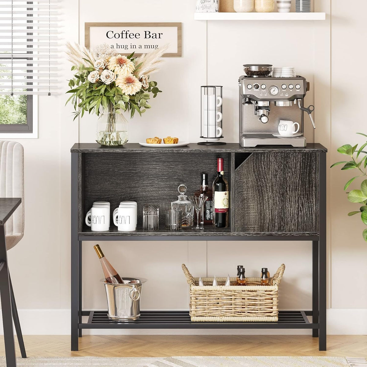 Gray Kitchen Sideboard with Adjustable Shelves P55919