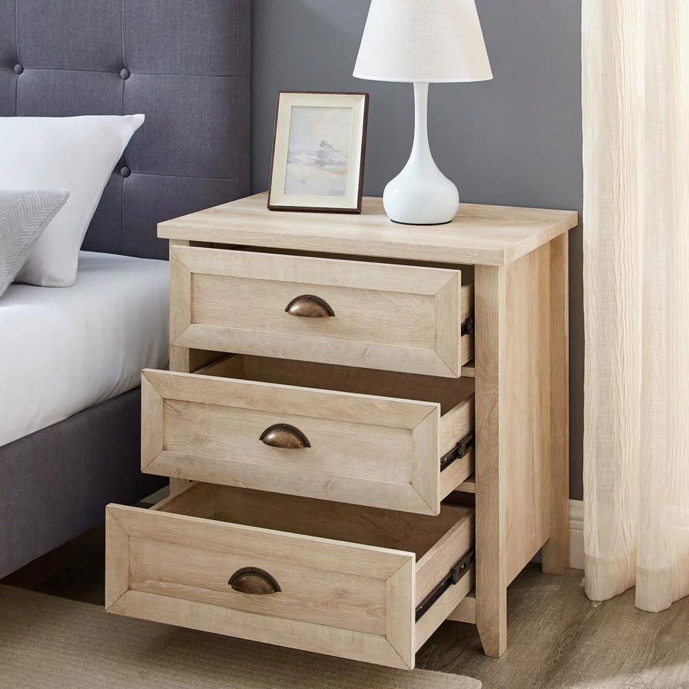 White Oak 3 Drawer Bedroom Nightstand Set B16327