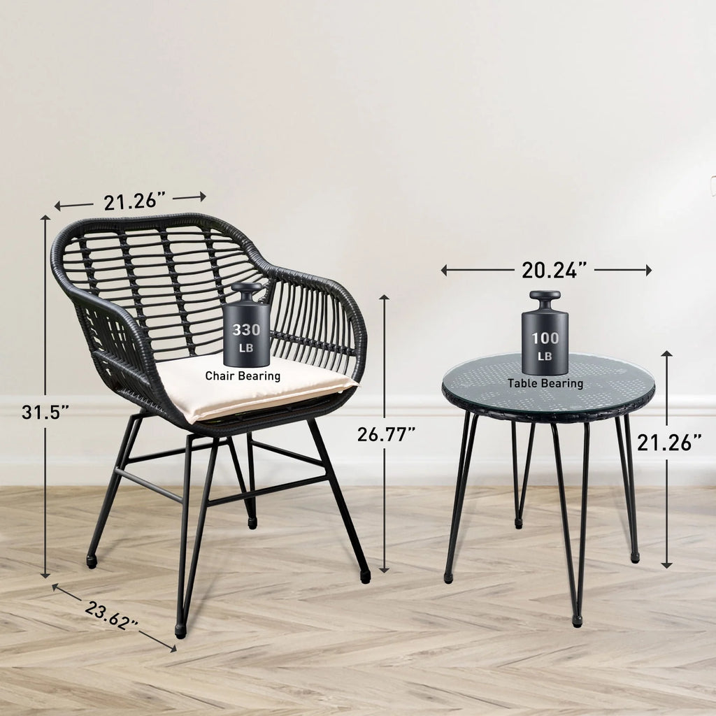 3 Piece PE Rattan Wicker Bistro Set with Cushions V401