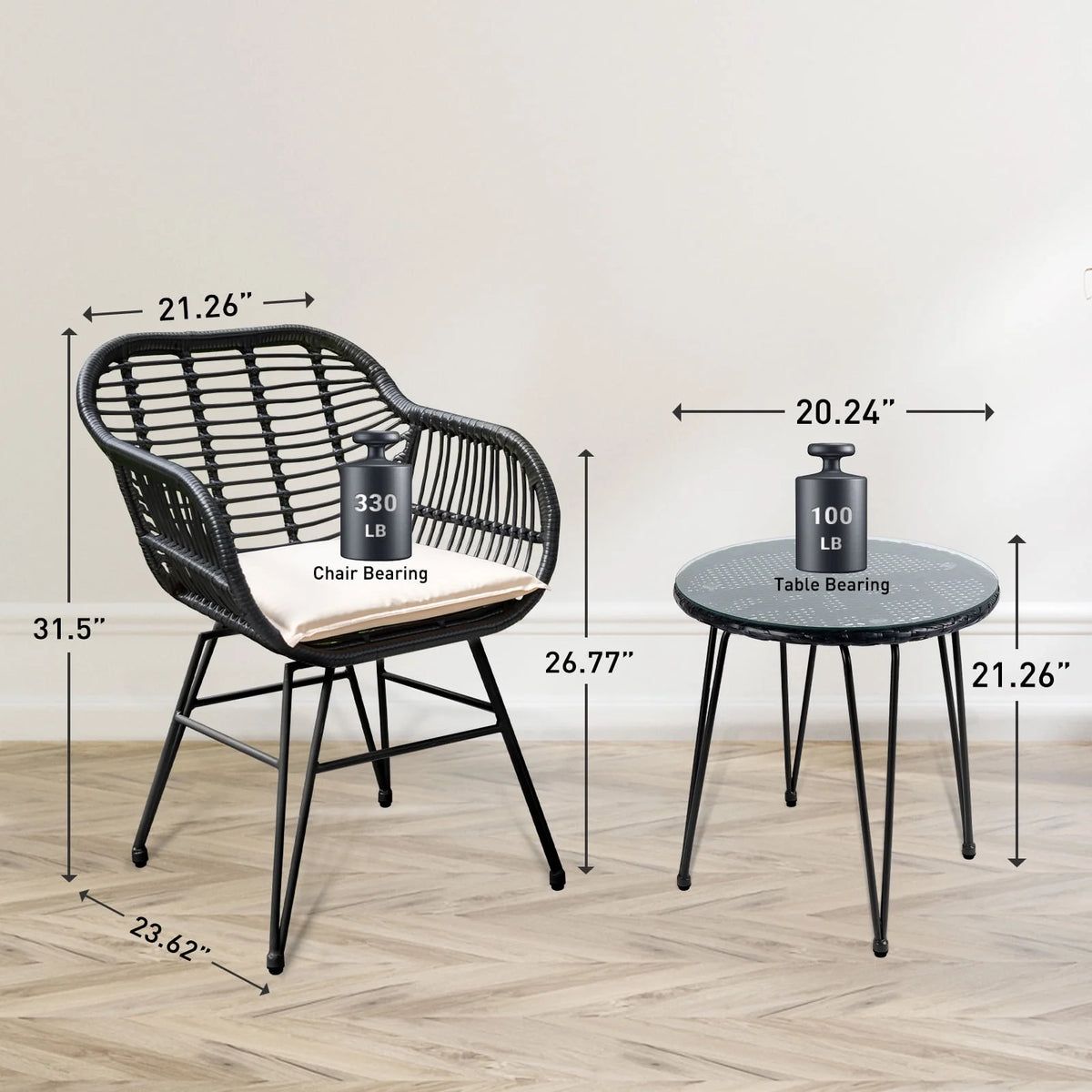 3 Piece PE Rattan Wicker Bistro Set with Cushions V401