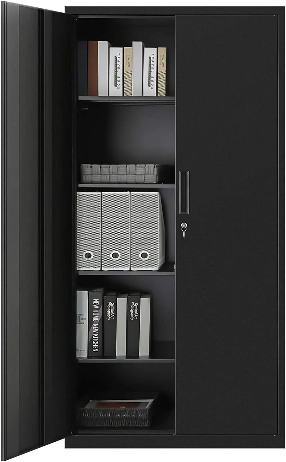 Metal Storage Cabinet with Doors and Shelves Black O468359