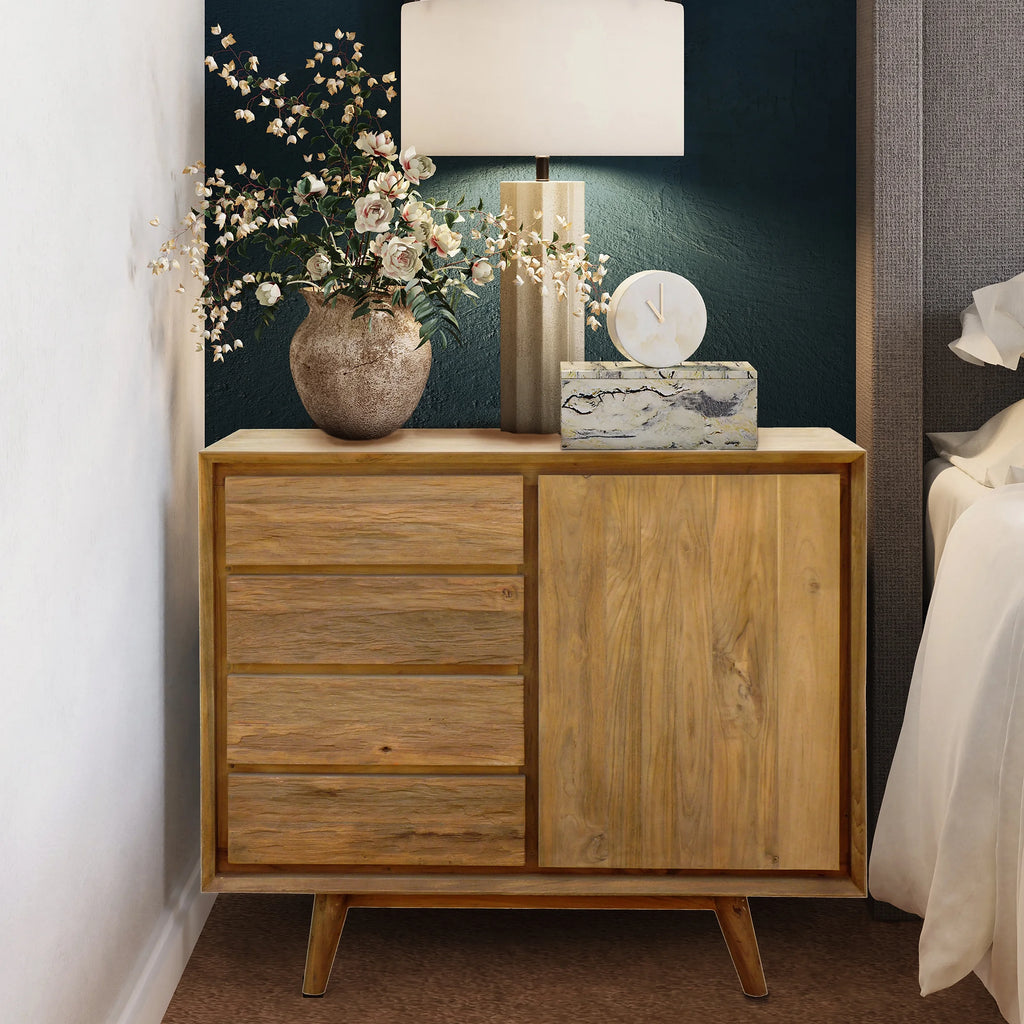 Recycled Teak Wood Chest with 1 Door, 4 Drawers R1710