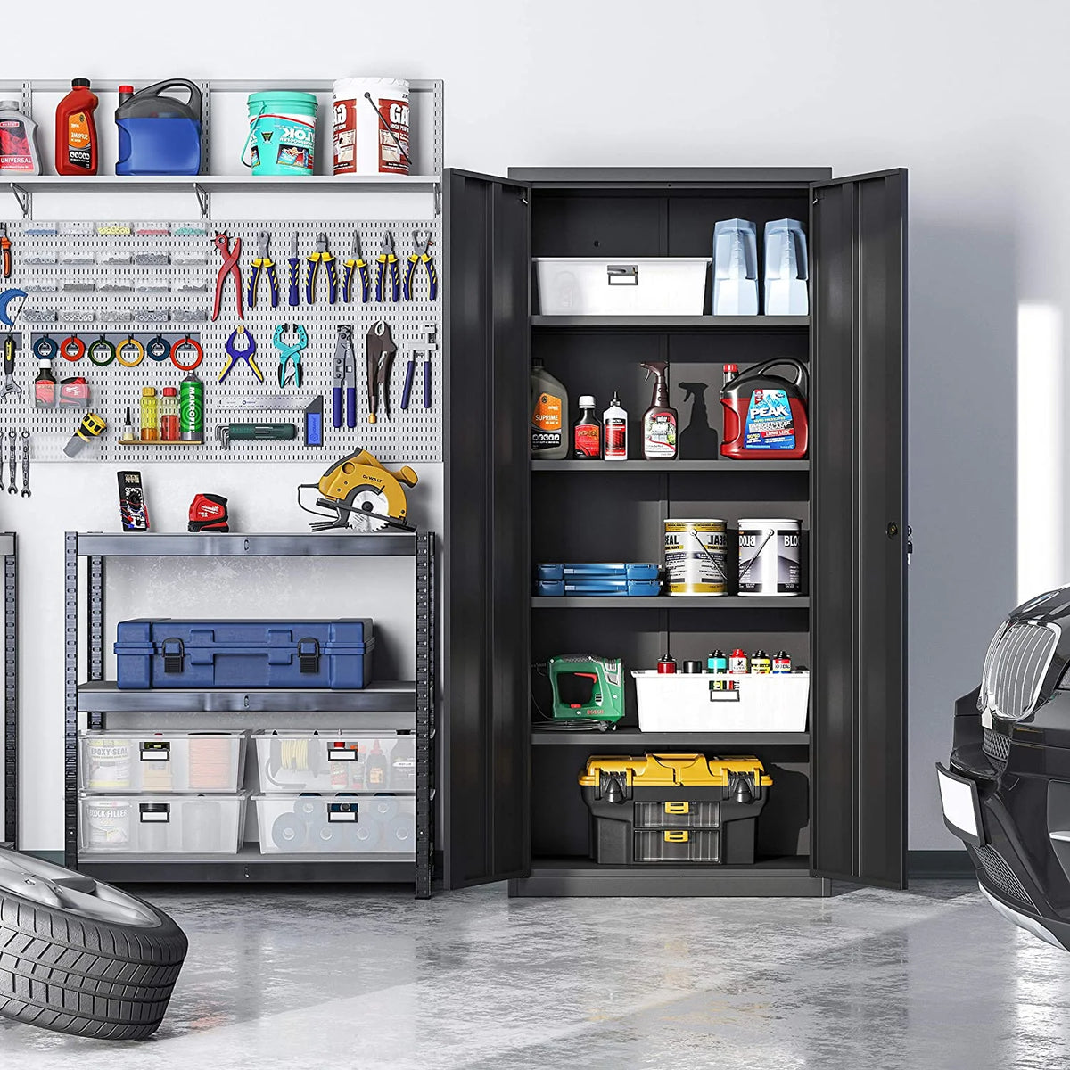 Metal Storage Cabinet with Doors and Shelves Black O468359