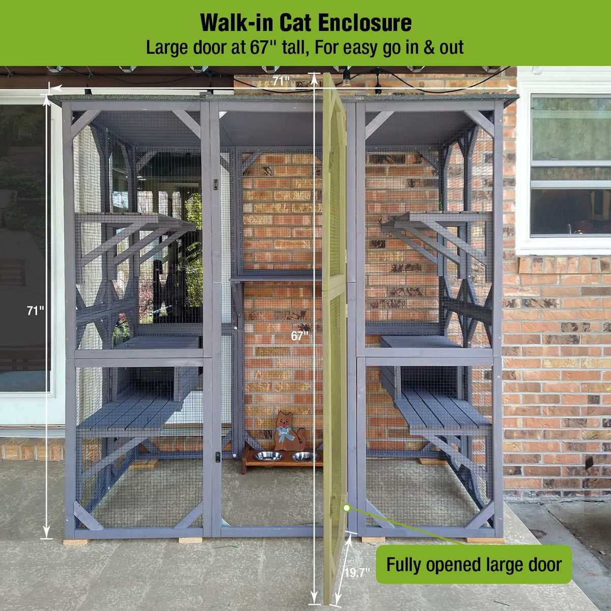 Large Outdoor Cat Enclosure with Door Platform I625034