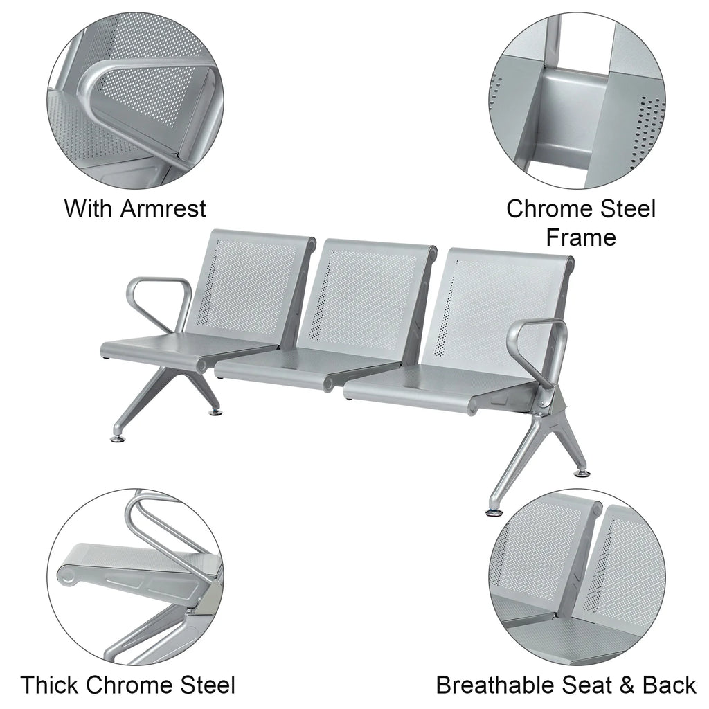 3-Seat Office Guest Waiting Chair Bench with Steel Frame C759