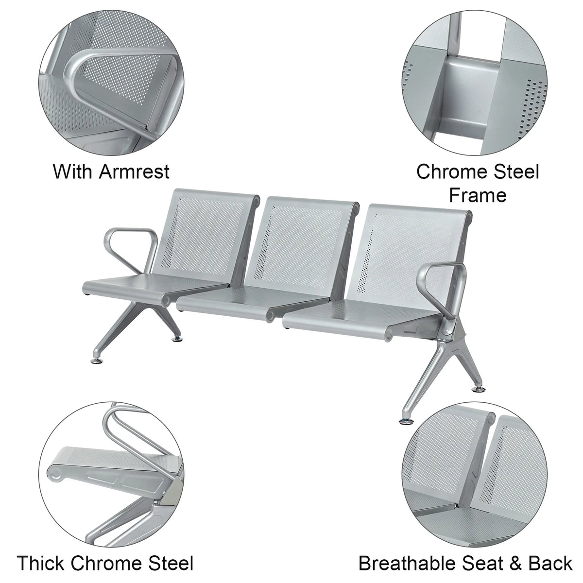 3-Seat Office Guest Waiting Chair Bench with Steel Frame C759