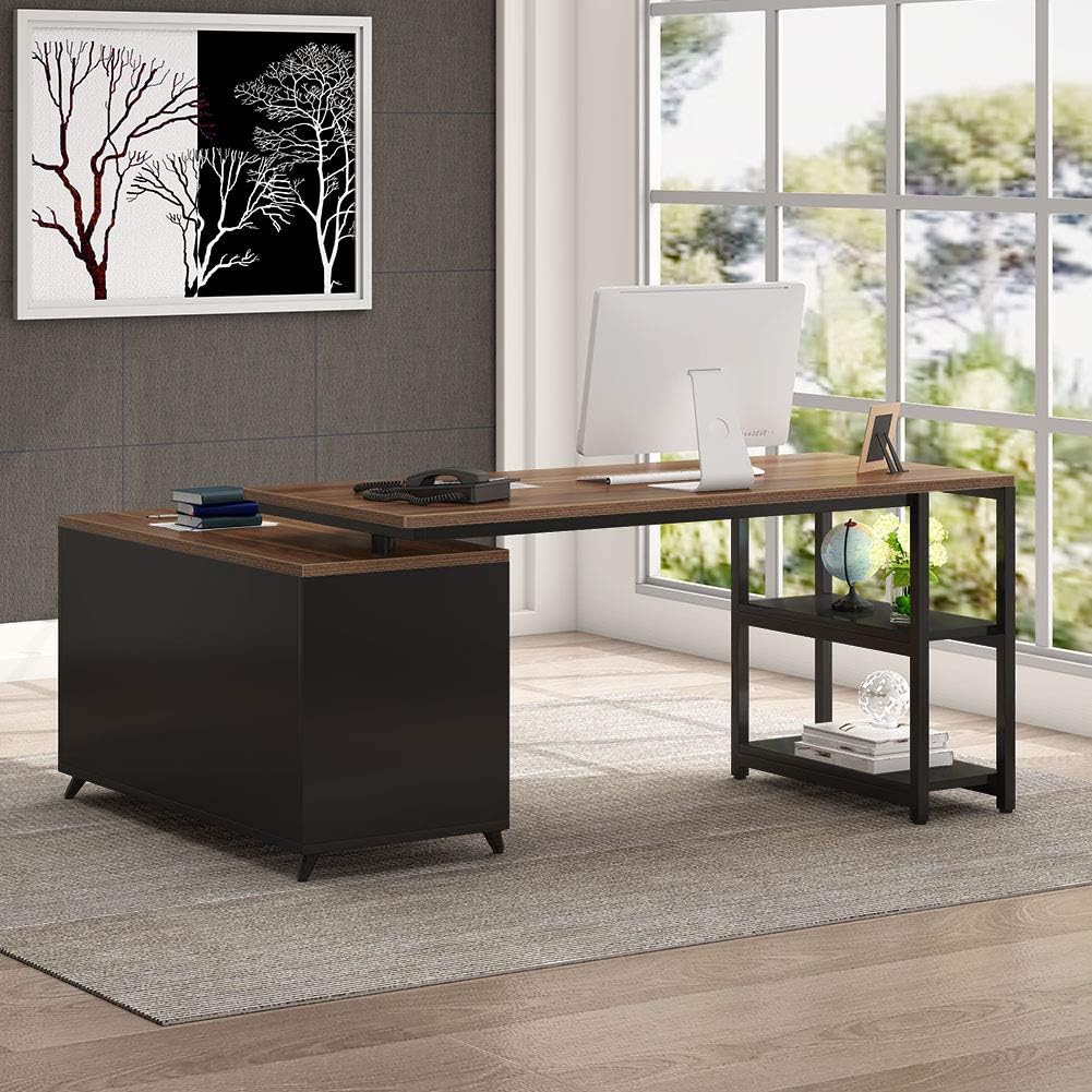 55 Inch L-Shaped Computer Desk with Drawers I8284