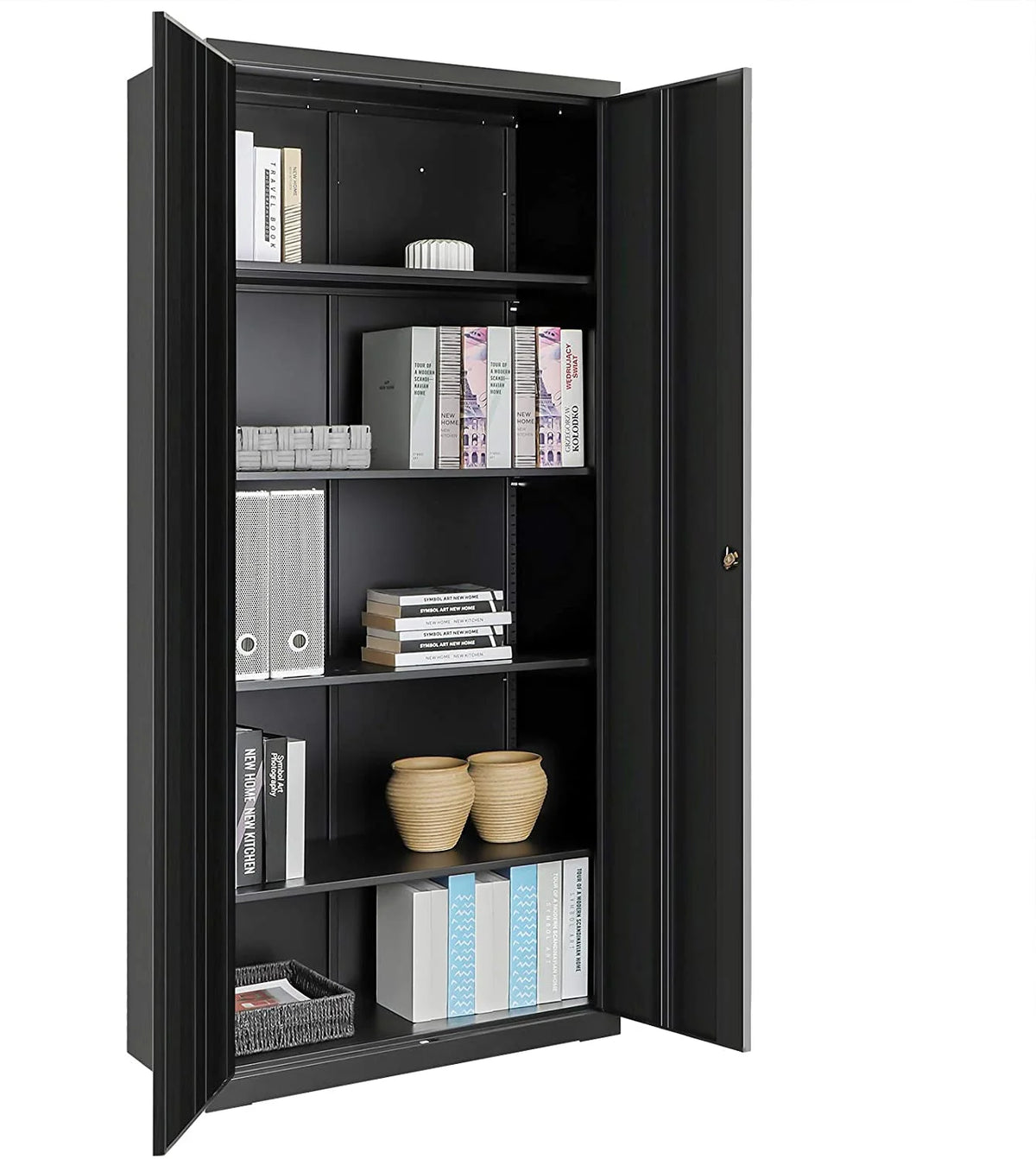 Metal Storage Cabinet with Doors and Shelves Black O468359