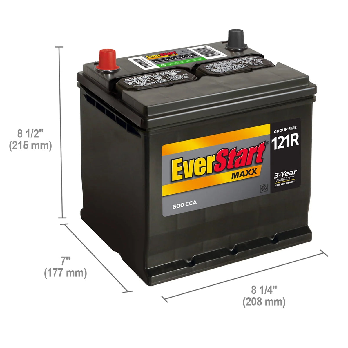 Lead Acid Automotive Battery, Group Size 121R 12 Volt, 600 CCA X4149