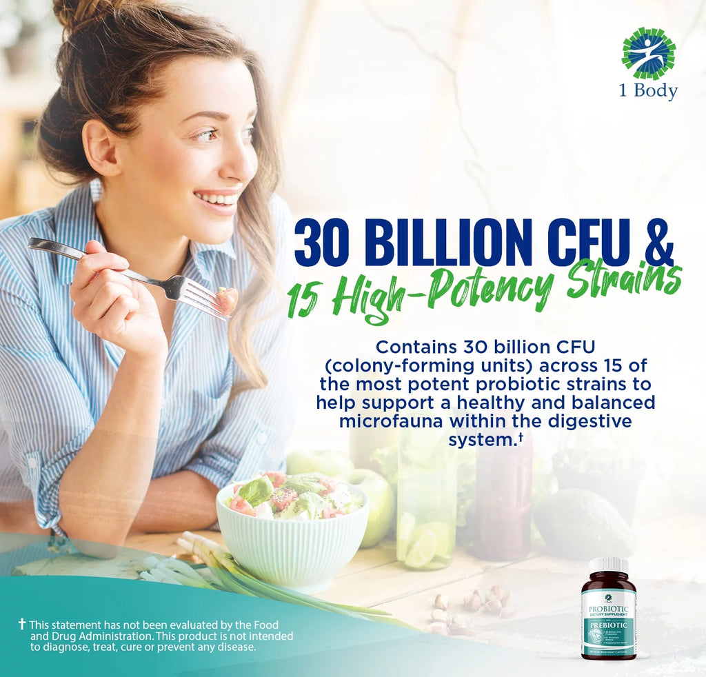 Probiotic 30 Billion CFU Supplement with Prebiotics 120 Vegan Capsules T157