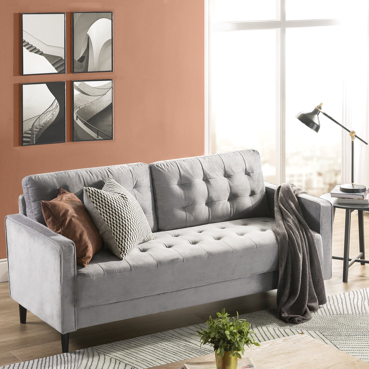 Navy Velvet Sofa Couch Y9016
