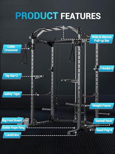 Multi-Functional Power Cage with Cable System 1600LBS Capacity Black Y642