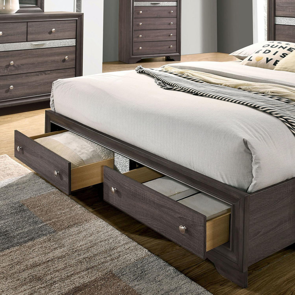 Contemporary Gray Solid Wood King Bedroom Set 5pcs G401664