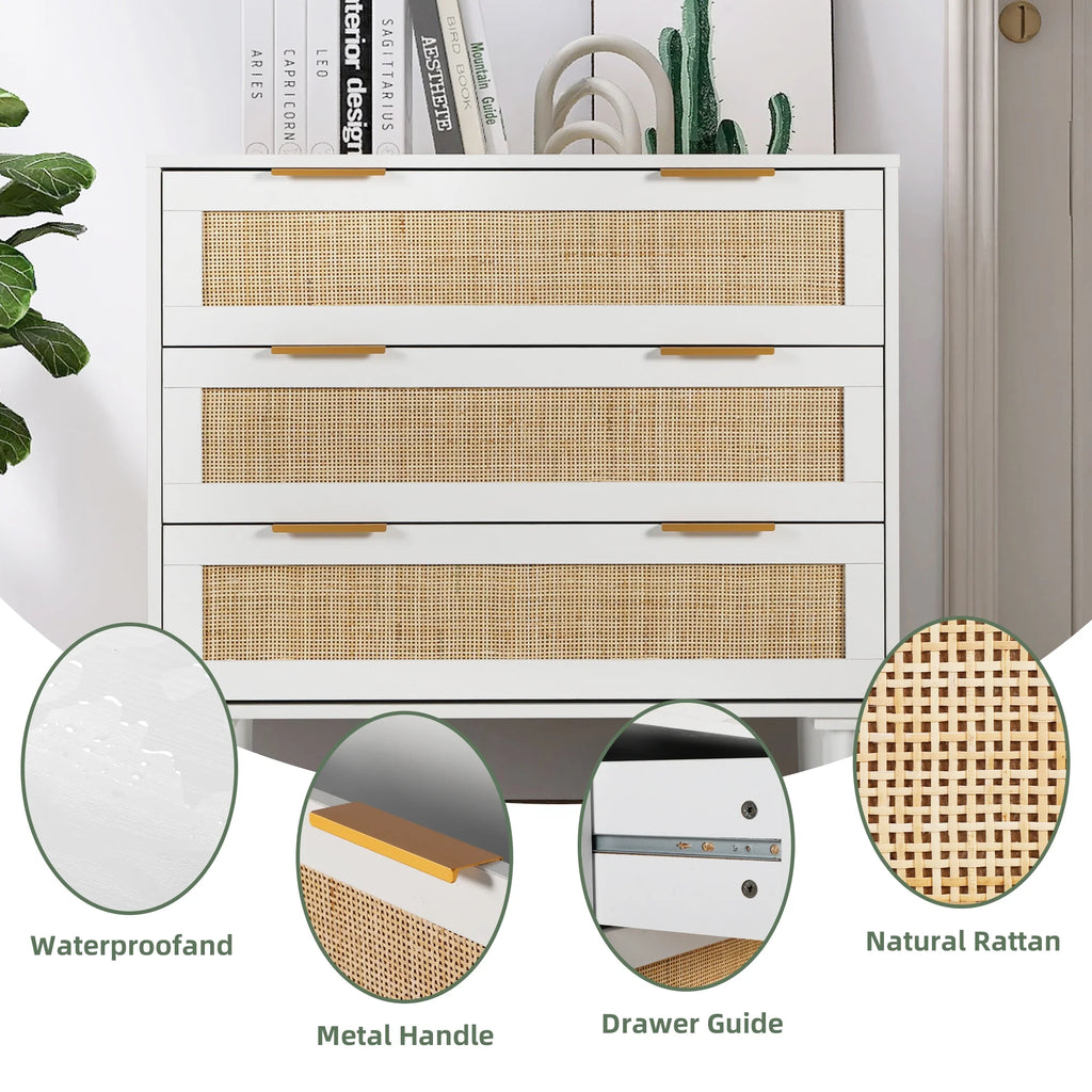 Modern 3 Drawer Rattan Wooden Dresser X47426