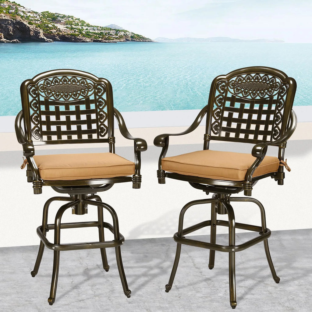 2 Piece Cast Aluminum Swivel Bar Stools with Cushions S923