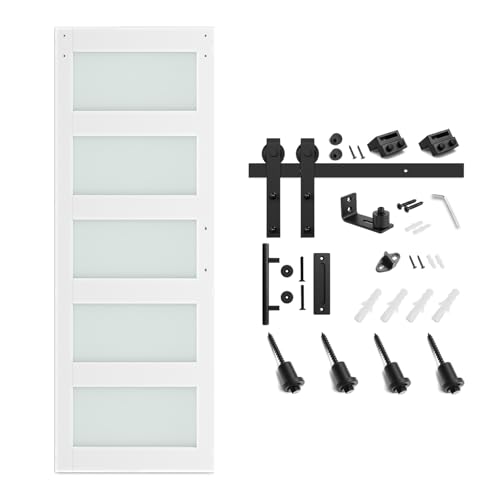 36 x 84 in Glass Barn Door with 6.6FT Sliding Hardware Kit I4496