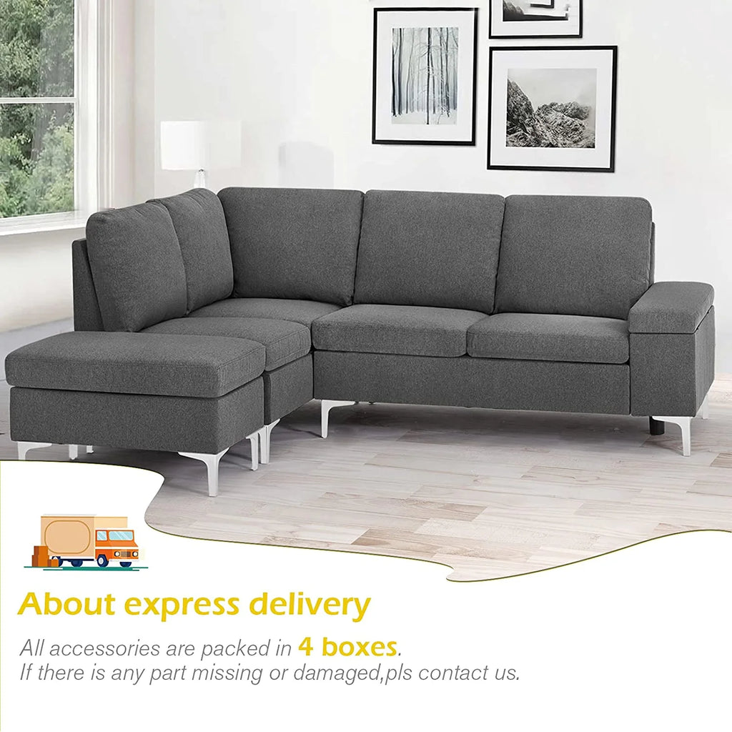 Gray Sectional Sofa with Armrest Storage E382
