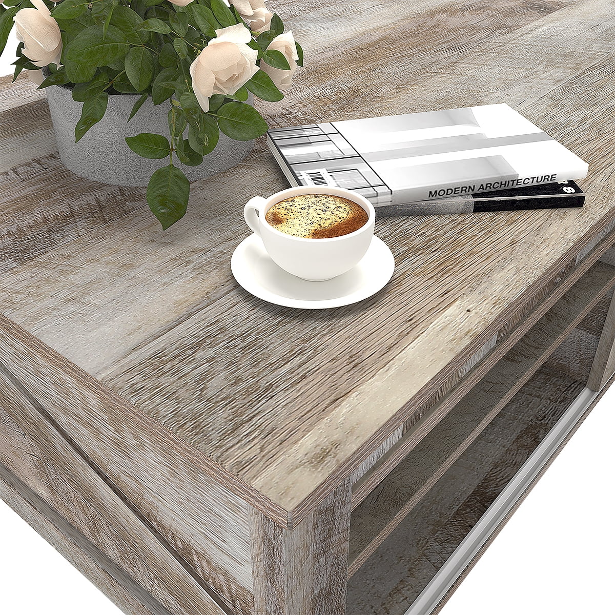 Gray Wood Coffee Table with Storage W608