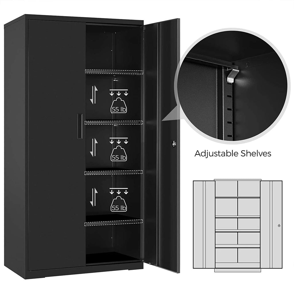 Metal Storage Cabinet with Doors and Shelves Black O468359