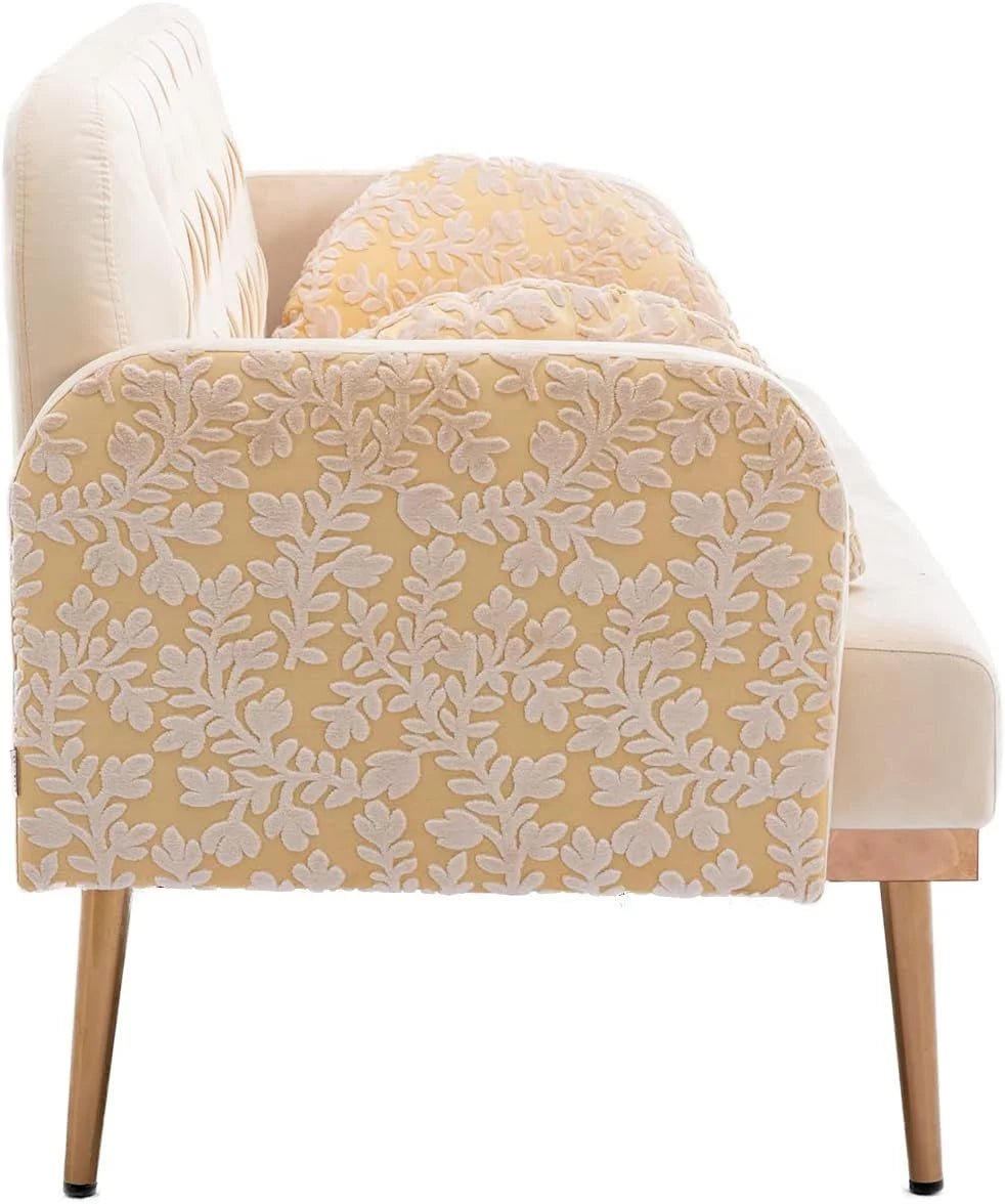 55" Velvet Sofa Chair with Pillows and Golden Metal Legs H866