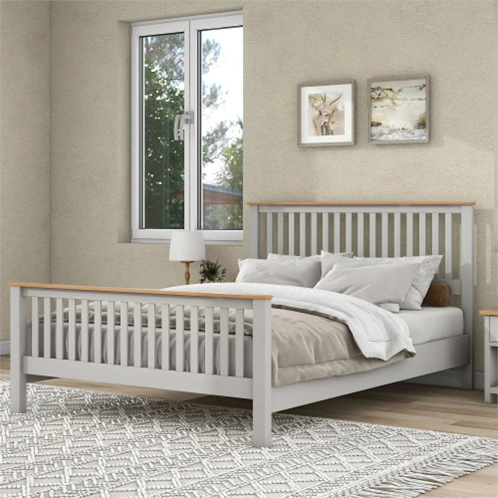 Gray Solid Platform Queen Bed with Oak Top G96741