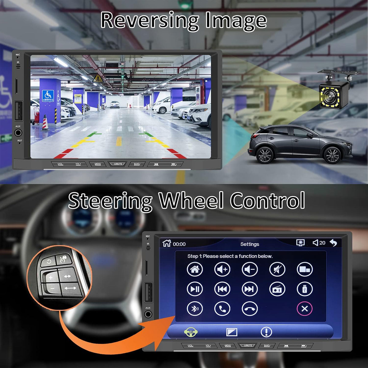 Double Din 7 Inch Touch Screen Car Stereo with Backup Camera G43687