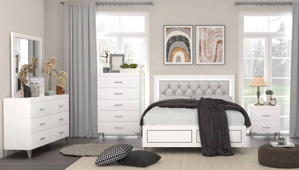 Queen Size Bed with LED Gray G973