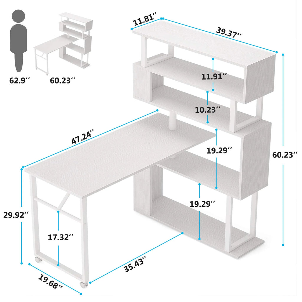 L Shaped Desk with Storage Bookshelf W7570