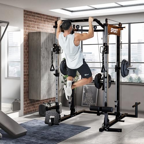 Multi-Functional Power Cage with Cable System 1600LBS Capacity Black Y642