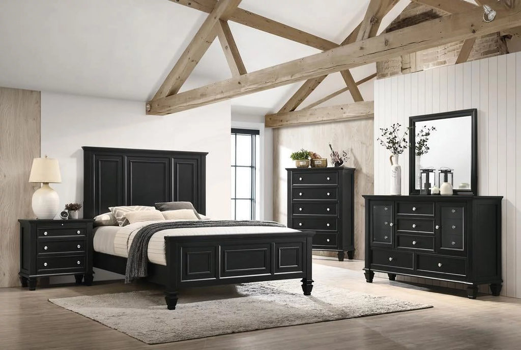 Queen Panel Bed with High Headboard Black R900825