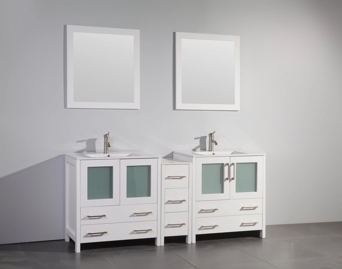 72 in. White Double Sink Ceramic Vanity Cabinet with Mirror T448843